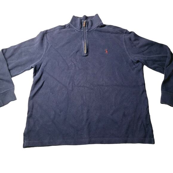 Polo Ralph Lauren Sweater Men's Large Navy Quarter 1/4 Zip Pullover Dark Blue - Picture 1 of 8